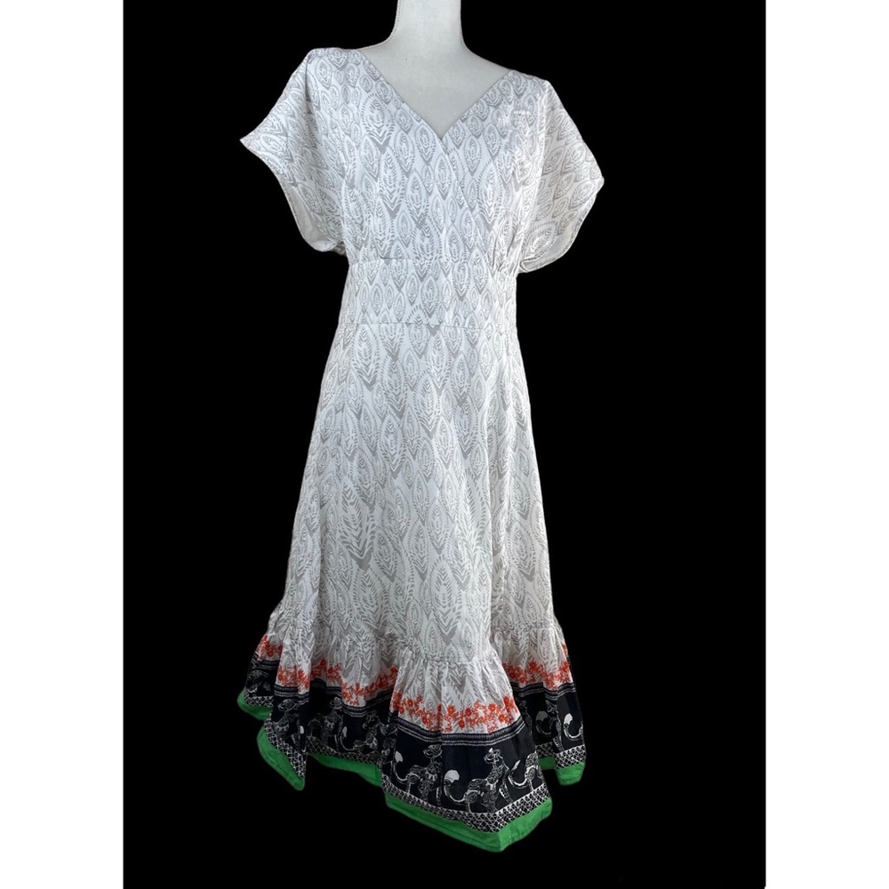 eShakti White Dress with Black and Green Accents